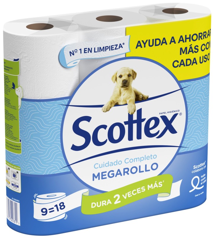 Scottex Megarollo Papel Higiénico Doble Capa 9 Rollos