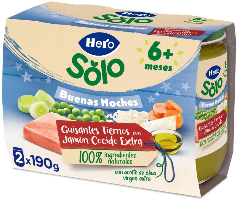 Hero Baby Tarrito Infantil Guisantes con Jamón Cocido 2x190g