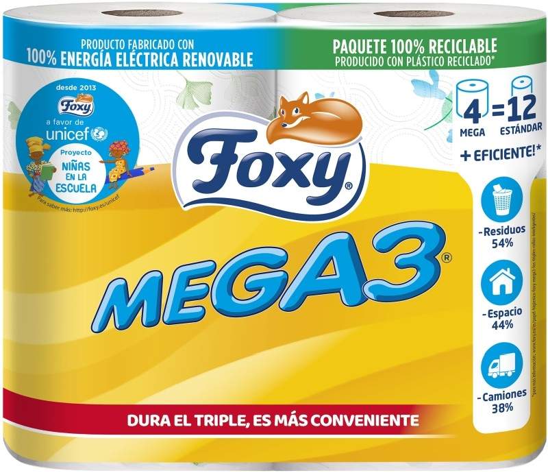 Foxy Mega 3 Papel Higiénico Triple Capa 4 Rollos