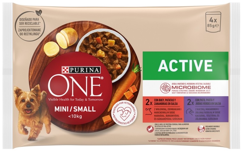 Purina One Mini Active Comida Húmeda Buey y Pato 4x85g