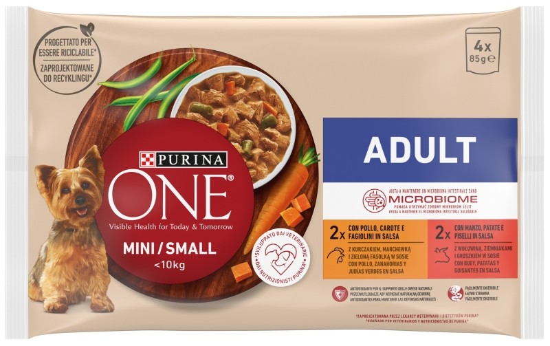 Purina One Mini Adult Comida Húmeda Pollo y Buey 4x85g