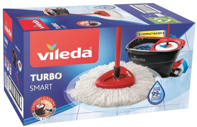 Vileda Cubo Turbo Smart con Pedal, Palo y Fregona de Microfibras 1 Set Vileda Cubo Turbo Smart con Pedal, Palo y Fregona de Microfibras 1 Set