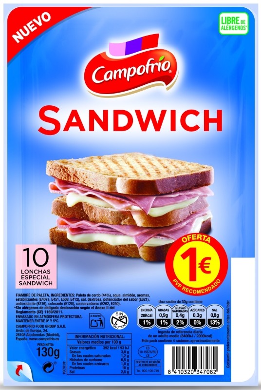 Campofrío Fiambre de Paleta de Jamón en Lonchas 115g