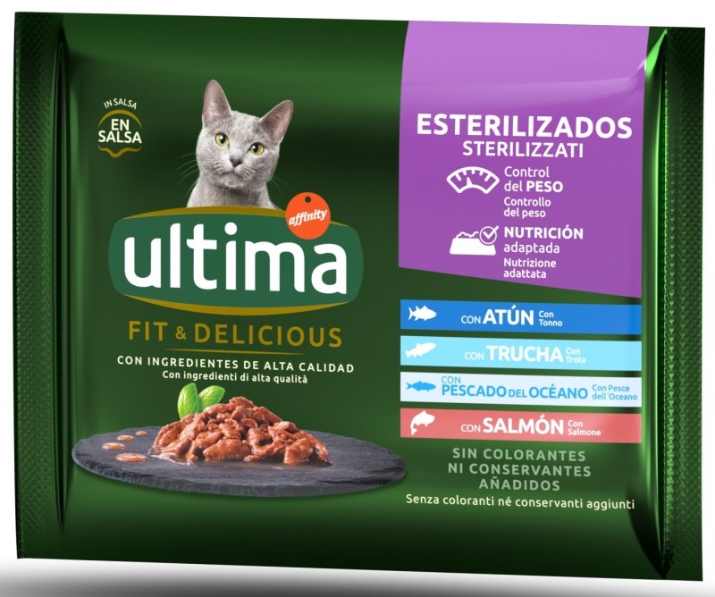 Ultima Comida Húmeda con Variedad de Pescados para Gatos Esterilizados 4x85g