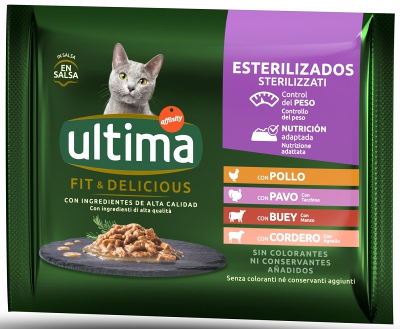 Ultima Comida Húmeda con Variedad de Carnes para Gatos Esterilizados 4x85g