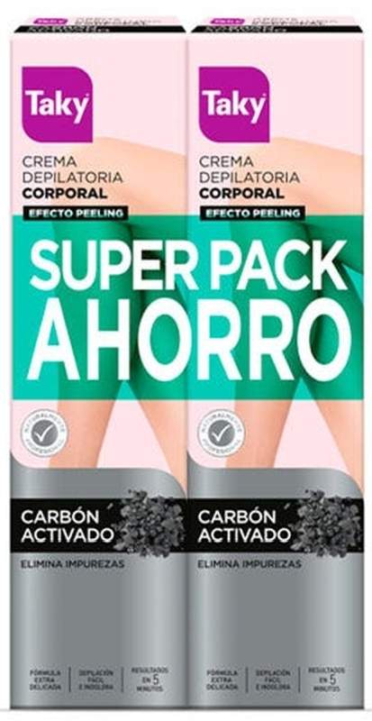Taky Crema Depilatoria Corporal Carbón Activado 200+200ml Pack Ahorro
