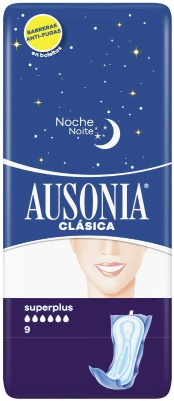 Compresas Sin Alas Noche Clásica Ausonia 9 Unidades