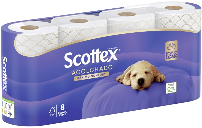 Scottex Papel Higiénico Acolchado 3 Capas 8 Rollos