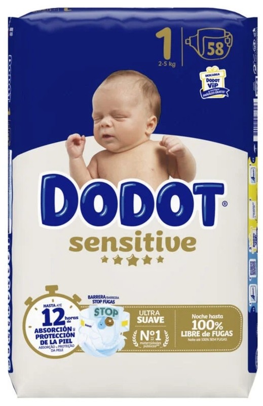 Dodot Sensitive Talla 1 Pañales 58 Unidades