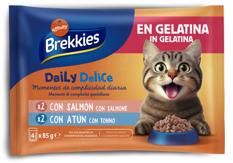 Brekkies Delice Salmón Y Atún En Gelatina Para Gato 4x85g