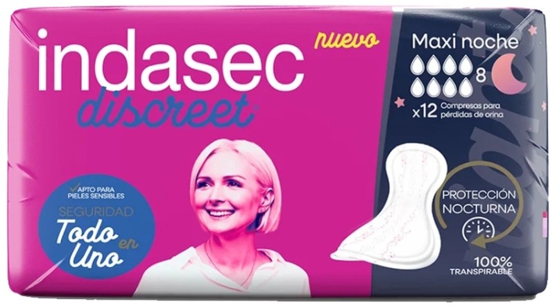 Indasec Compresas Discreet Maxi Noche 12 Unidades